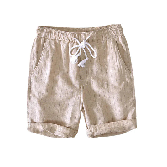 Bermuda Masculina de Linho Listrada Piannaro em fundo branco.