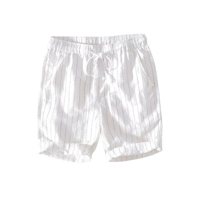 Bermuda Masculina de Linho Listrada Piannaro em fundo branco.