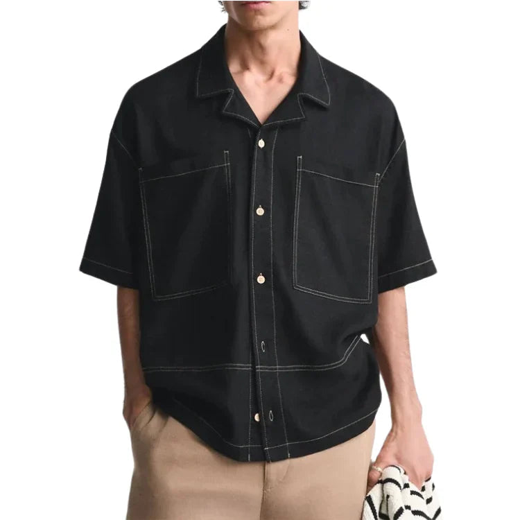 Camisa Masculina Piannaro PN361 em linho com contraste e design moderno.
