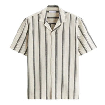 Camisa Masculina em Linho Listrada Piannaro PN359 com colarinho acampamento