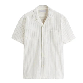 Camisa Masculina em Linho Listrada Piannaro PN359 com colarinho acampamento