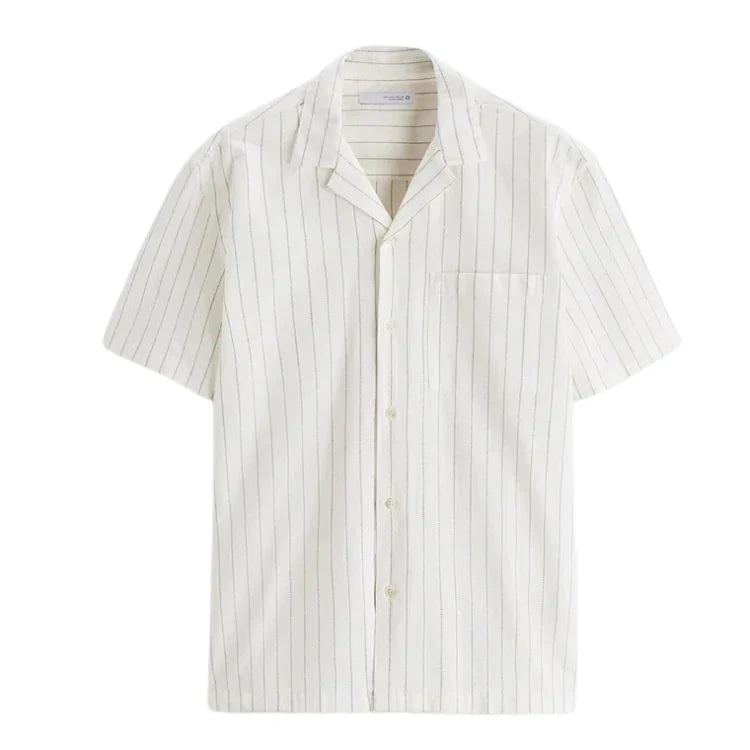 Camisa Masculina em Linho Listrada Piannaro PN359 com colarinho acampamento