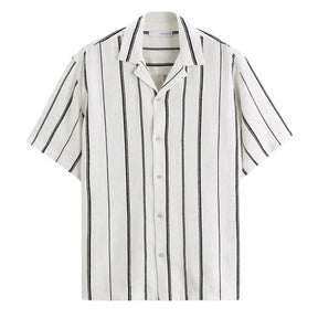 Camisa Masculina em Linho Listrada Piannaro PN359 com colarinho acampamento