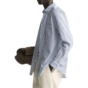 Camisa Masculina em Linho Listrada Piannaro PN358, elegante e confortável.