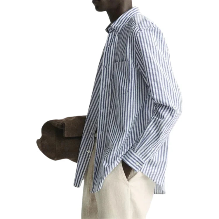Camisa Masculina em Linho Listrada Piannaro PN358, elegante e confortável.