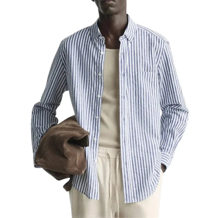 Camisa Masculina em Linho Listrada Piannaro PN358, elegante e confortável.