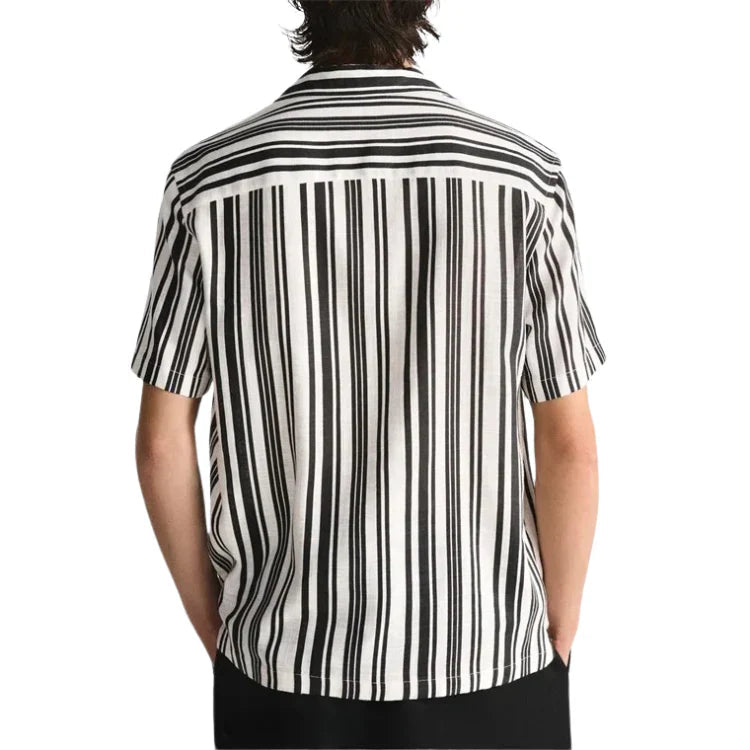 Camisa Masculina em Linho Listrada Piannaro PN359 com colarinho acampamento