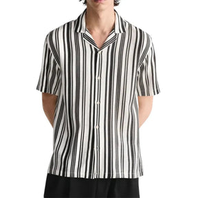 Camisa Masculina em Linho Listrada Piannaro PN359 com colarinho acampamento
