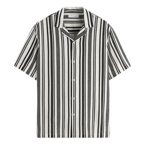 Camisa Masculina em Linho Listrada Piannaro PN359 com colarinho acampamento