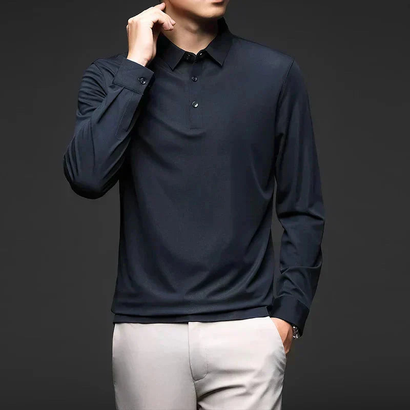 Camisa Polo Manga Comprida Masculina Piannaro PN051 em tecido premium, ideal para ocasiões formais e casuais.