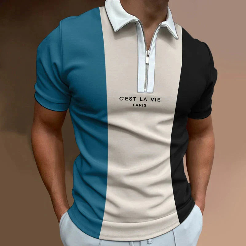 Camisa Polo Masculina Piannaro PN203 com estampa listrada e gola zíper