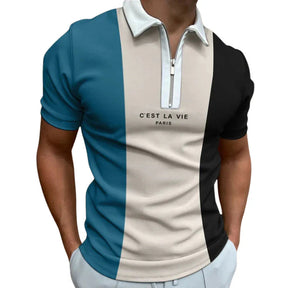 Camisa Polo Masculina Piannaro PN203 com estampa listrada e gola zíper