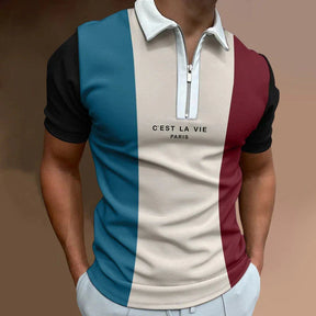 Camisa Polo Masculina Piannaro PN203 com estampa listrada e gola zíper