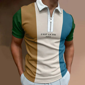 Camisa Polo Masculina Piannaro PN203 com estampa listrada e gola zíper