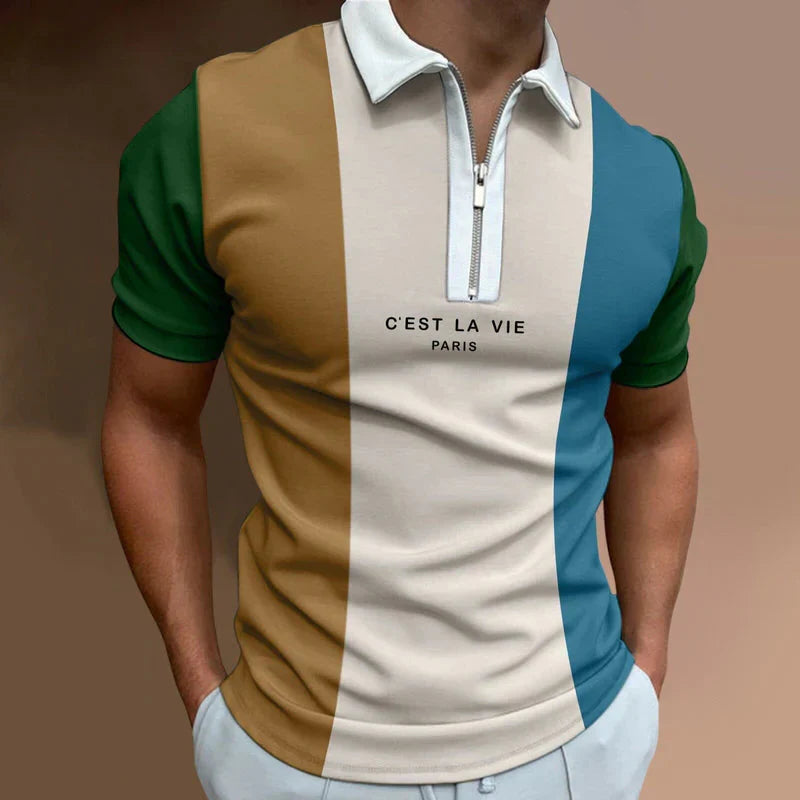 Camisa Polo Masculina Piannaro PN203 com estampa listrada e gola zíper