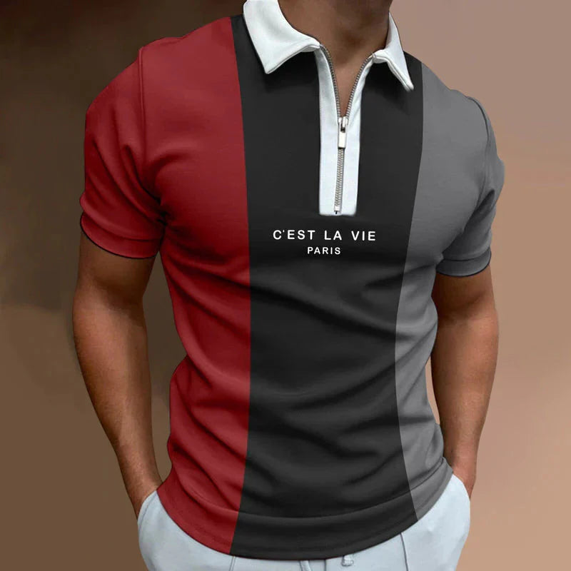 Camisa Polo Masculina Piannaro PN203 com estampa listrada e gola zíper