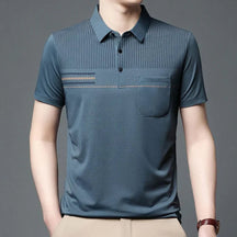 Camisa Polo Masculina Piannaro PN199 com listras discretas e gola tradicional.