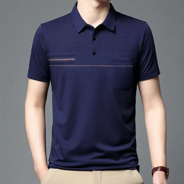 Camisa Polo Masculina Piannaro PN199 com listras discretas e gola tradicional.