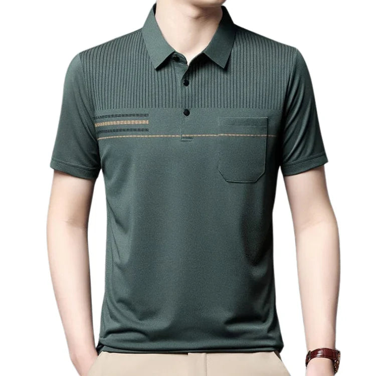Camisa Polo Masculina Piannaro PN199 com listras discretas e gola tradicional.