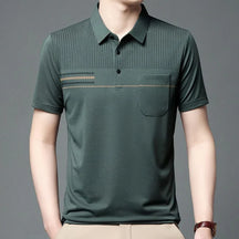 Camisa Polo Masculina Piannaro PN199 com listras discretas e gola tradicional.