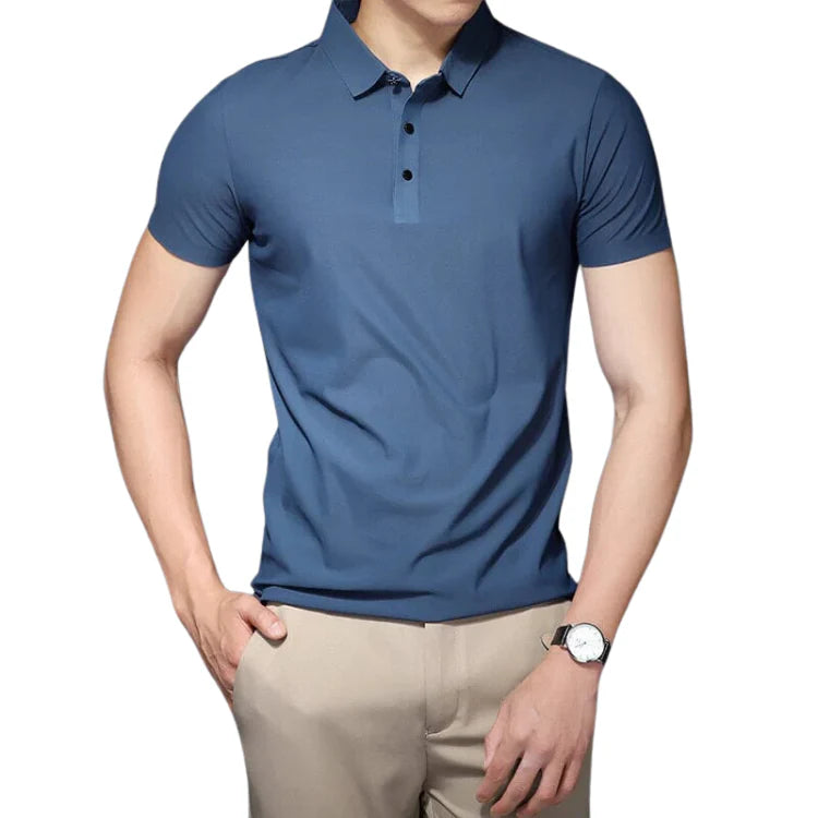 Camisa Polo Masculina em Seda Gelo Piannaro, elegante e confortável.