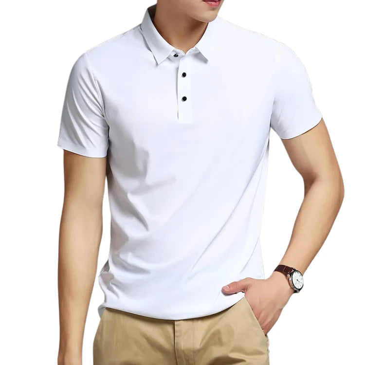 Camisa Polo Masculina em Seda Gelo Piannaro, elegante e confortável.