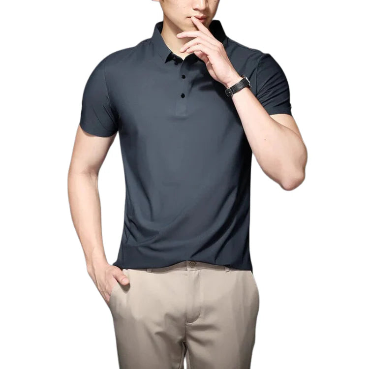 Camisa Polo Masculina em Seda Gelo Piannaro, elegante e confortável.