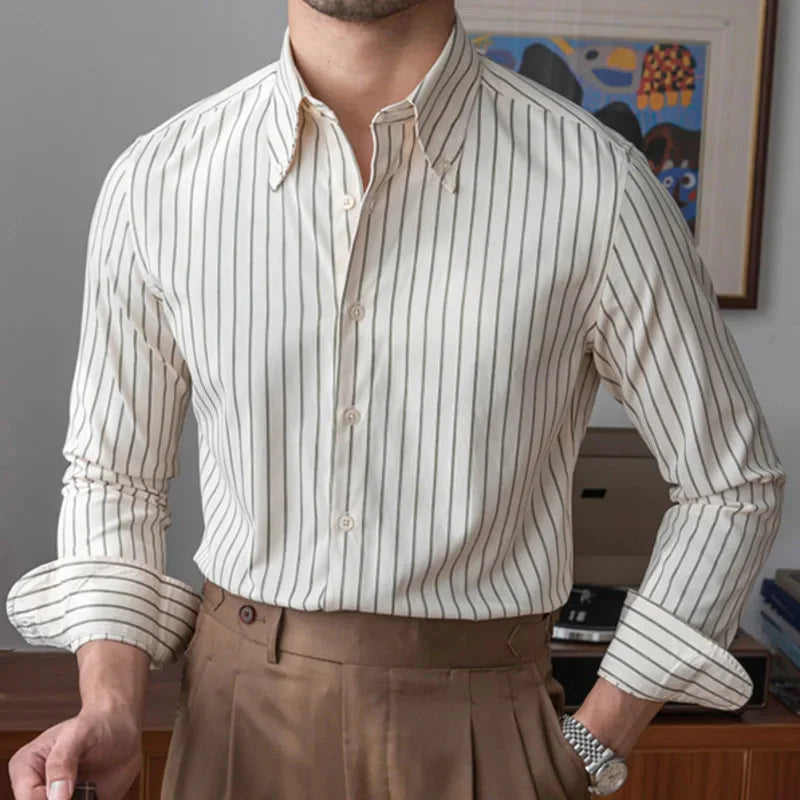 Camisa Social Listrada de Algodão Masculina Piannaro PN056 em design slim fit