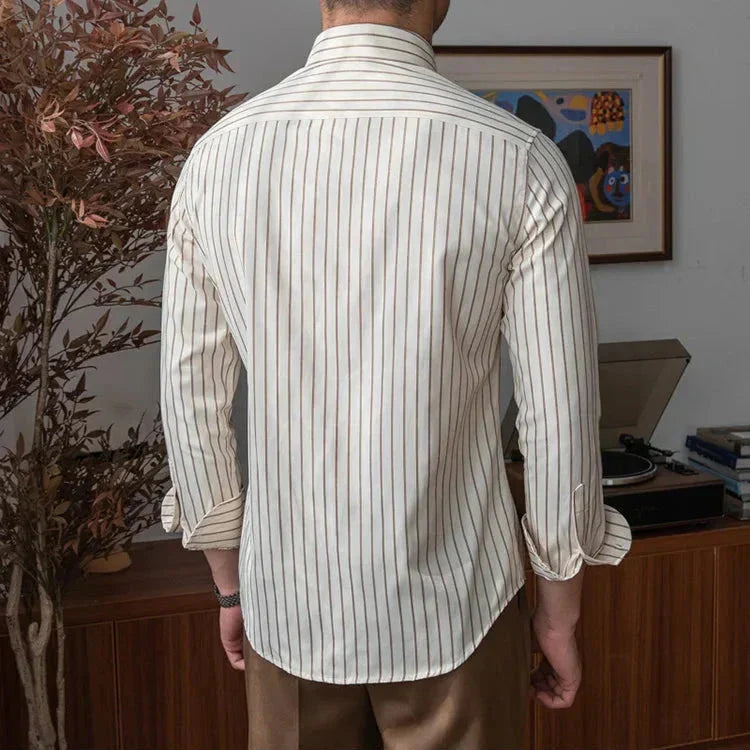 Camisa Social Listrada de Algodão Masculina Piannaro PN056 em design slim fit