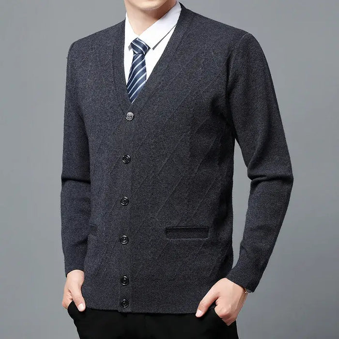 Cardigan Masculino Executivo Piannaro PN387 em lã e poliéster, elegante e confortável.