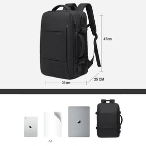 Mochila de Viagem Piannaro PN408 para notebook de 17 polegadas, expansível e impermeável, com porta USB integrada.
