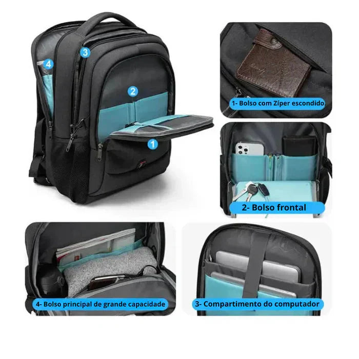 Mochila Executiva Piannaro PN084 com design elegante e porta USB