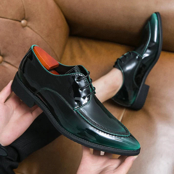 Sapato Masculino Derby em Couro Piannaro PN366 em verde esmeralda escuro e preto