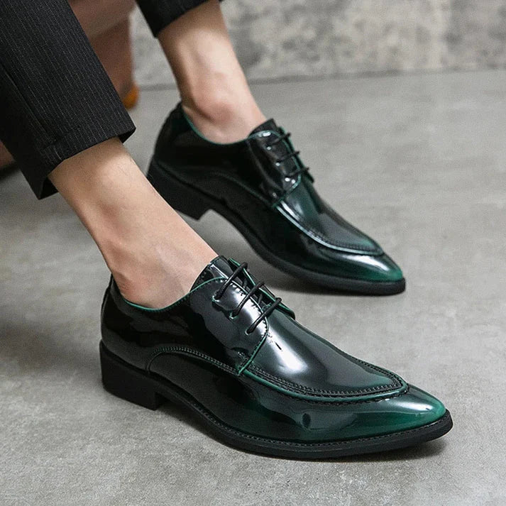 Sapato Masculino Derby em Couro Piannaro PN366 em verde esmeralda escuro e preto