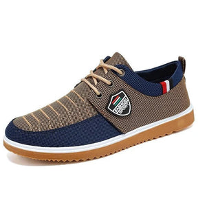 Tênis Masculino Sport Piannaro PN247 em azul e caramelo, estilo urbano.