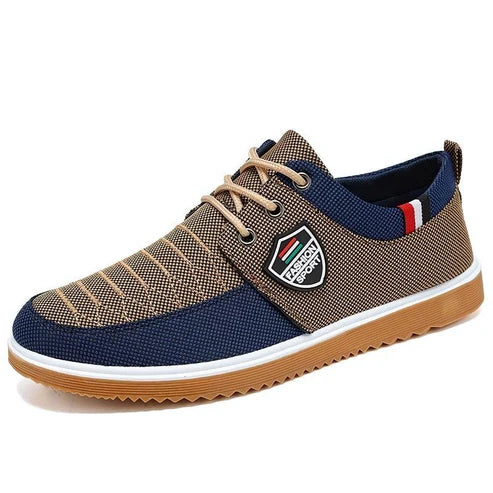 Tênis Masculino Sport Piannaro PN247 em azul e caramelo, estilo urbano.