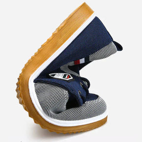 Tênis Masculino Sport Piannaro PN247 em azul e caramelo, estilo urbano.