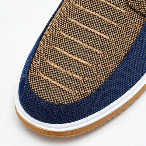 Tênis Masculino Sport Piannaro PN247 em azul e caramelo, estilo urbano.