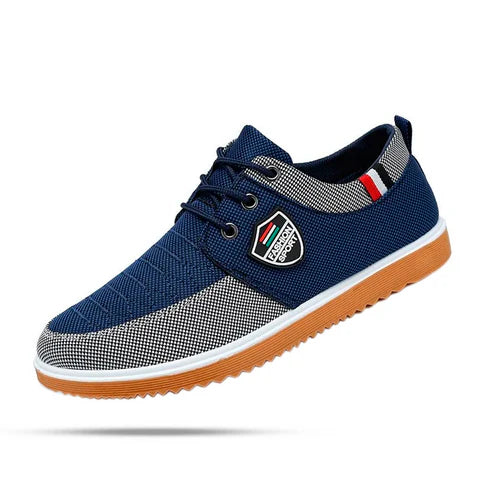Tênis Masculino Sport Piannaro PN247 em azul e caramelo, estilo urbano.